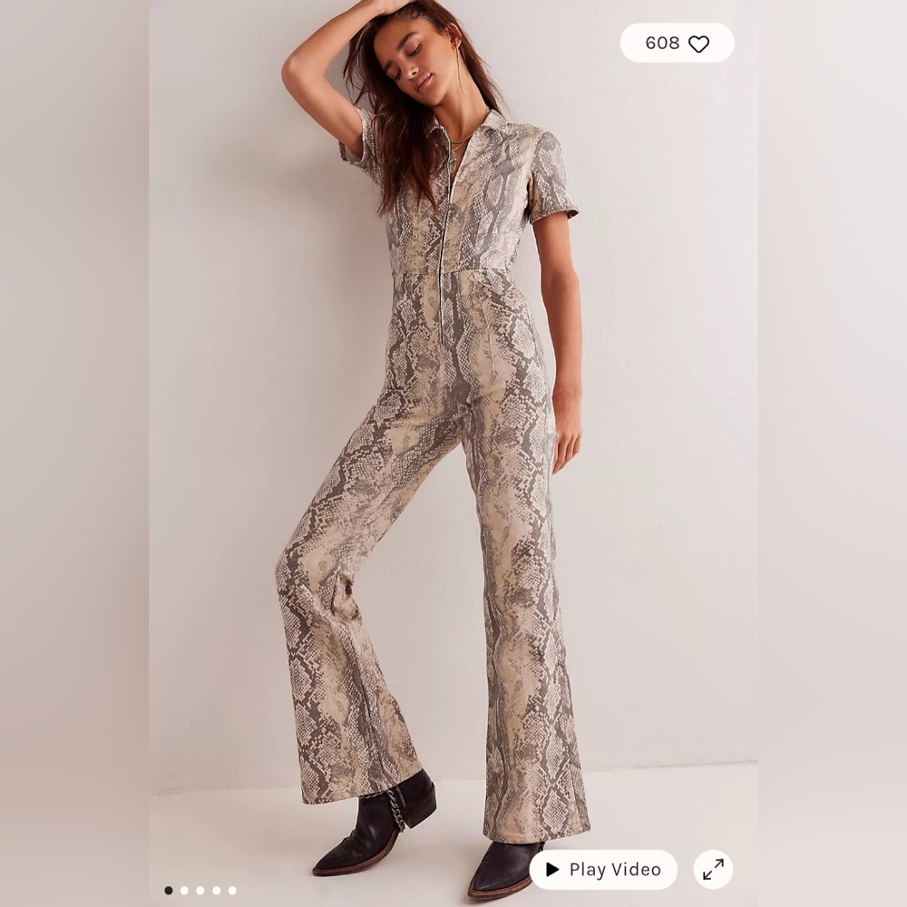 Free People- We The People - Jayde Flair Jumpsuit Snakeskin Size Med